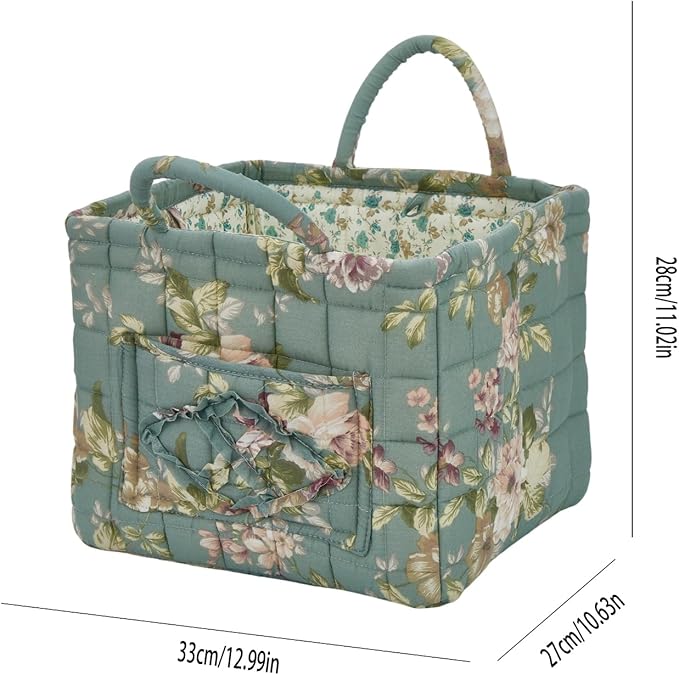 Quilted Laundry Basket with Handles, Aesthetic Collapsible Fabric Storage Basket for Clothes, Diapers & Toys - Multi-Purpose Boho Organizer Tote for Car, Home & Picnic (C)