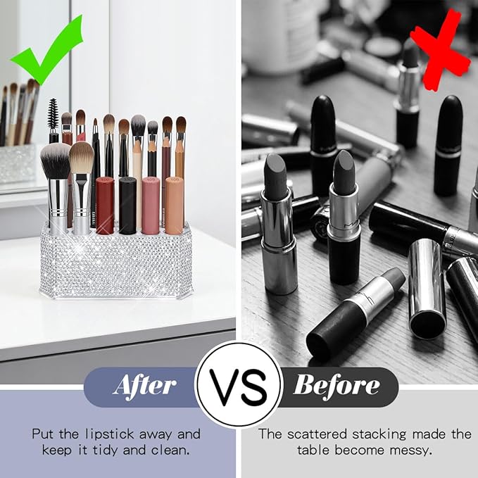 Yivaiks Bling Acrylic Makeup Eyeliner Lip Liner Holder Organizer with Glitter Rhinestone, 26 Spaces