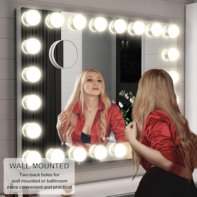 Gvnkvn Vanity Mirror with Lights, 32WX24LTabletop Hollyhood Makeup Mirror, Hollywood Lighted Mirror with 24 Dimmable LED Bulbs,USB & Type-C Charging,Touch Control,Metal Frame,Black