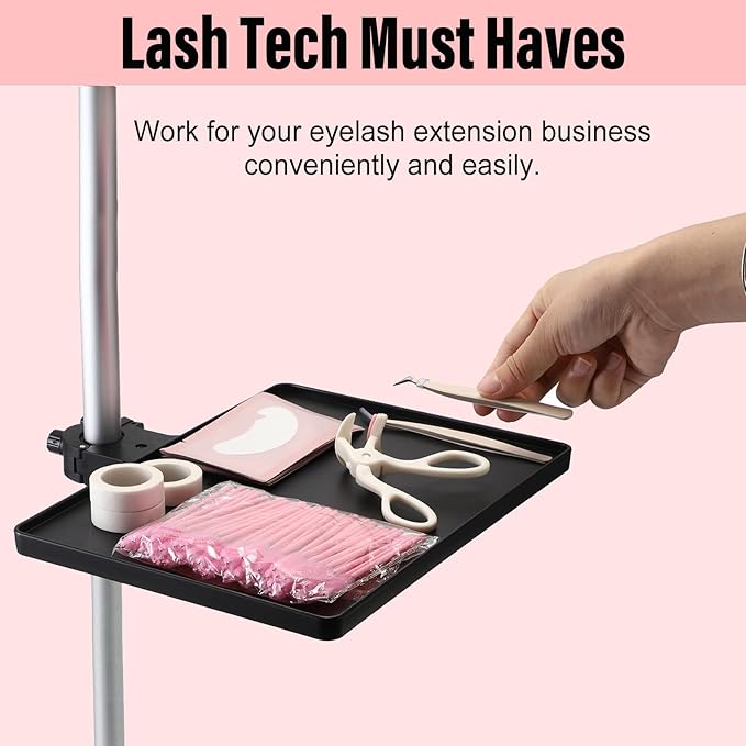 ELLDOO Lash Tray Holder, 10.6 x 8 inch Adjustable Eyelash Extension Supplies Organizer, Black Plastic Lash Tech Essentials Storage Stand for Salon and Home