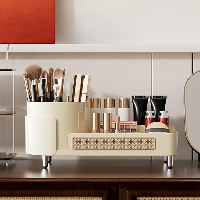 Roating Makeup Caddy Organizer for Vanity, Large Capacity Cosmetic Display Case, Clear Acrylic Countertop Beauty Storage Holder for Skincare, Brush Eyeliner Lipstick, Counter Table, Cream