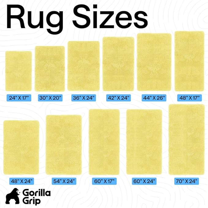 GORILLA GRIP Bath Rug Mat 60x24, Thick Soft Absorbent Chenille, Quick Dry Microfiber Mats, Rubber Backing Washable Shower Floor Rugs, Bathmat Runner, US Designed Bathroom Home Decor Accessories Yellow
