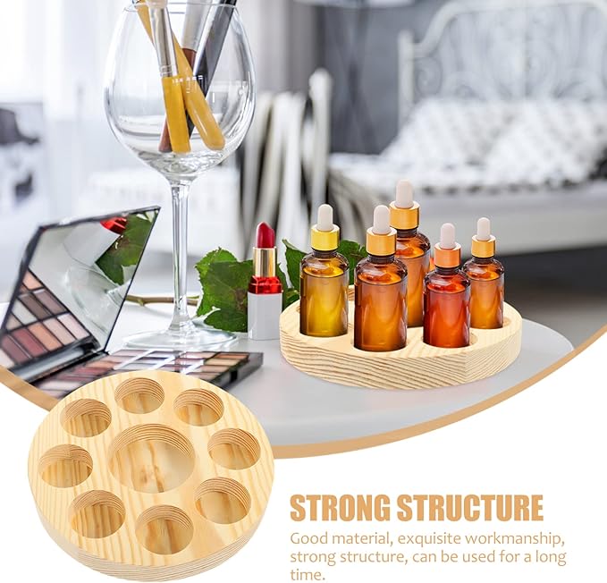 STAHAD Box Essential Oil Display Stand Small Bottle Tray Wooden Nail Polish Organizer Display Shelf Essential Oil Bottles Holder Nail Oil Holder Round Bottle Pine Pure Solid Wood Storage
