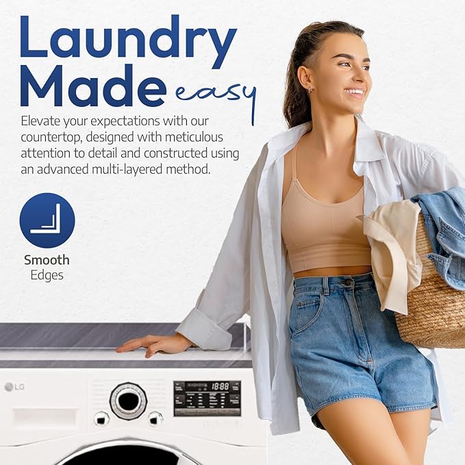 OfficeSimpli Washer Dryer Countertop, Made in USA, Non-Slip Pads, Laundry Room Wood Topper, Washer Dryer Cover for Top, Laundry Countertop, Laminate Finish (Iconic Maple, Extra Large (30" x 58"))