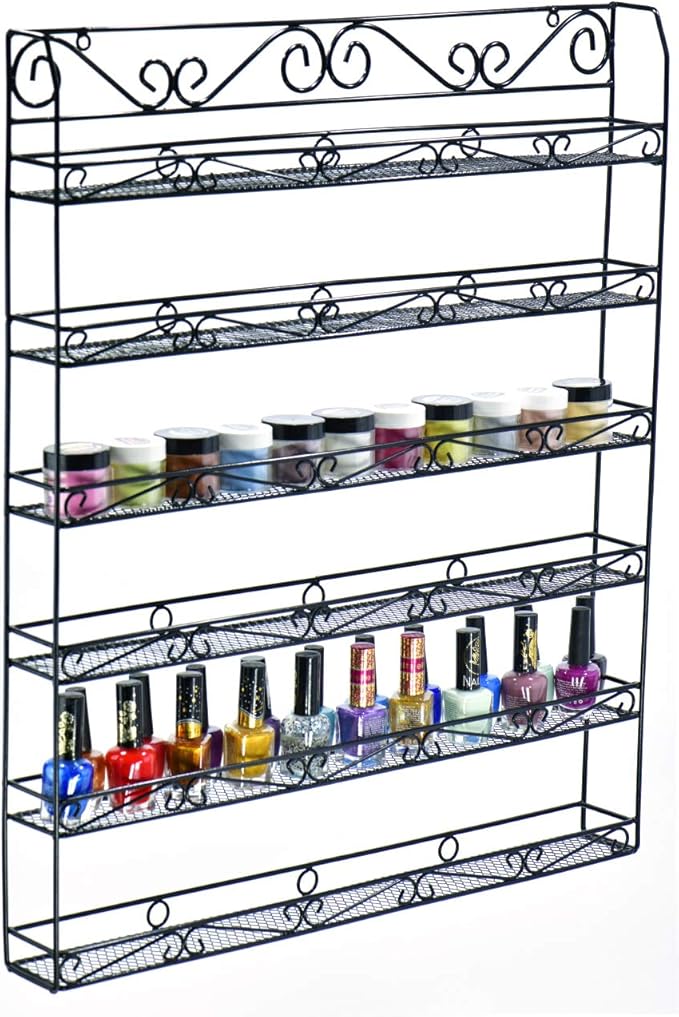 AMT 6 Tier Metal Nail Polish Racks, Fit Up to 108 Bottles, Wall Mounted, Essential Oils Organizer for Home Salon Business Spa