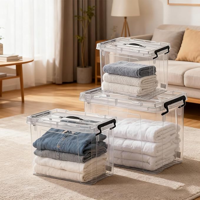 Clear Storage Bins with Lids, 4 Pack - 72 Quart Extra Large Storage Totes Boxs - Heavy Duty BPA-Free Organizing Containers Storage Boxes 4pack 72 and One 42 qt & 28qt for Home Closet