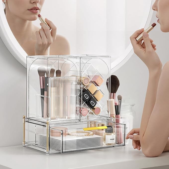 INVSSENE Stackable Makeup Organizer Countertop, Storage Perfume Skincare Cosmetic Lipstick Face Mask Makeup Brush Palettes, Ideal for Vanity Bathroom Counter