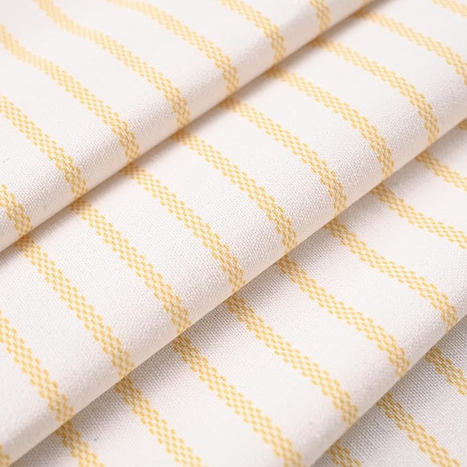 Farmhouse Yellow Shower Curtain,Beige and Yellow Stripe,Button Curtain,Linen and Cotton Woven Fabric,Rustic Charm Country Chic Style,72x72 in