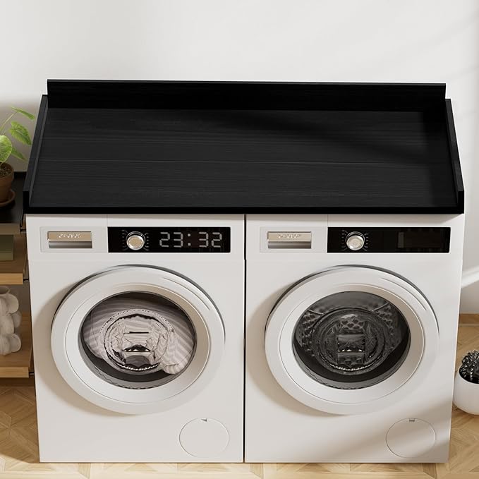Washer Dryer Countertop, Washer Dryer Topper, Solid Wood Washers and Dryers Countertop, 54" Width x 27.5" Depth Laundry Countertop for Laundry Room Organization and Storage,Black