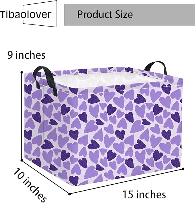 Rectangular Valentines Basket for Women Girls Storage Bin Organizer Box Shelf Room Decor(Double Purple Heart)