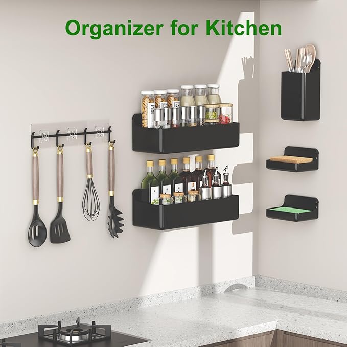 Adhesive Shower Caddy 6 Pack Rustproof Shower Shelves for Inside Shower No Drilling Bathroom Organizers and Storage & Home Décor & Kitchen Large Rack with Soap Holder Clear (black)