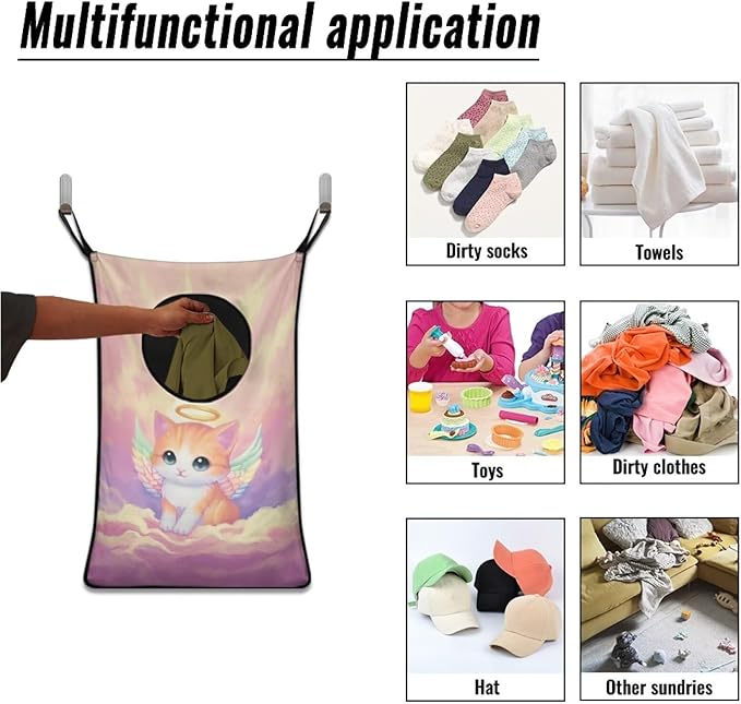ZOUTAIRONG Cute Hanging Laundry Bag Basketball Over The Door Cartoon Cat Laundry Hamper Zipper Laundry Basket Storage Organizers for Bedroom/Bathroom/Dorm/Closet