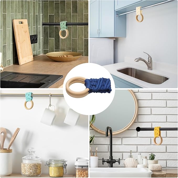 uxcell 2Pcs Kitchen Dish Towel Holder, 11"x3" Crochet Towel Ring with Hanging Loop for Cabinet House Oven Stove Door, Bright Blue