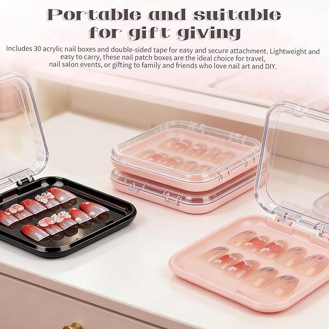 30pcs Press On Nail Packaging Box,Press On Nail Storage Box Set With 60pcs Of Double-Sided Adhesive Tape,Suitable For Nail Storage And Nail Art Display (Color mixing)