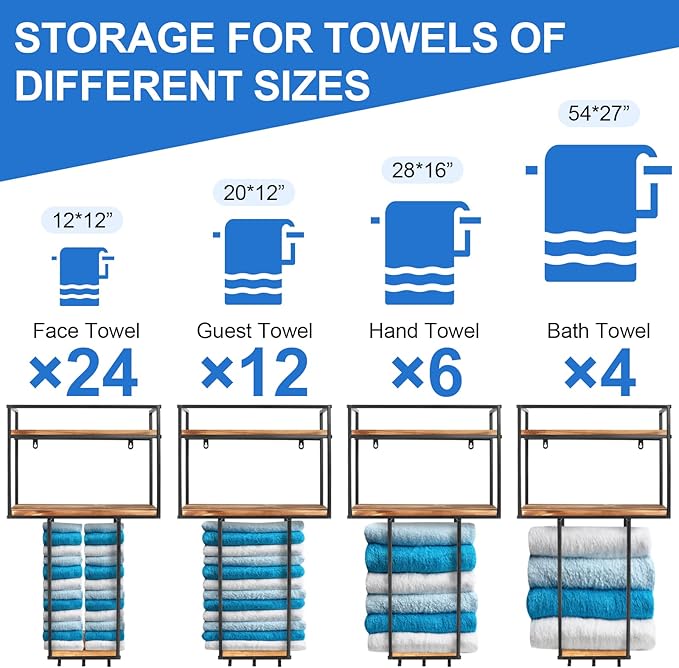 MOUGIGI Towel Rack Wall Mounted - Space-Saving Design for Small Bathrooms - Versatile Organizer for Towels, Blankets, and More - Ideal for RVs and Hotels
