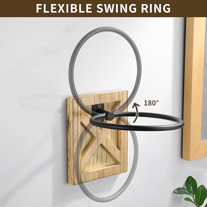 Wall Mounted Rustic Towel Holder for Bathroom, Farmhouse Towel Rack Holder, Country Decor Hand Towel Holder, Bath Towel Hanger with Warm Brown Wood for Kitchen, Bathroom Accessories
