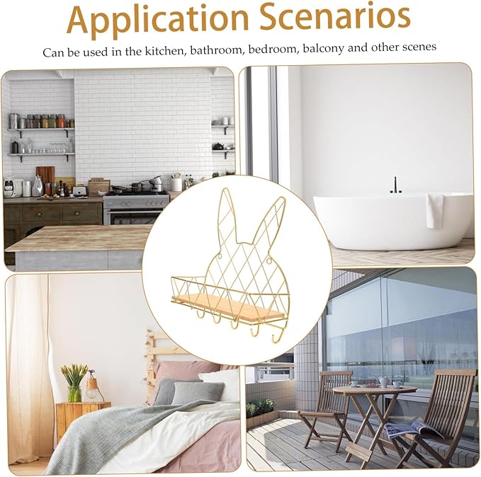 HOMSFOU Bathroom Wall-Mounted Storage Rack with Hooks No Simple and Practical Shelf for Bathroom Sundries Increases Storage Capacity Easy to Install and Remove