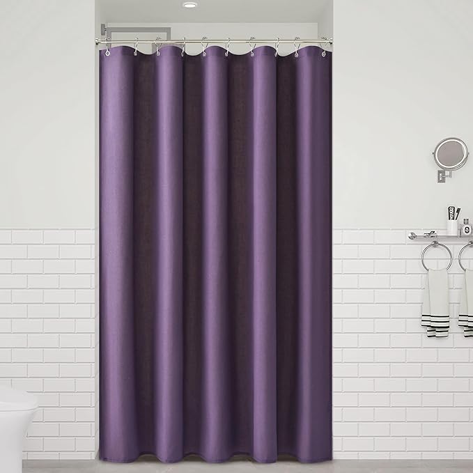 Naturoom Purple 60 Inch Shower Curtain - Stall Narrow Half Linen Ultra Thick Fabric Shower Curtain Set with Hooks, Boho Farmhouse Rustic RV Camper Bath Curtains for Bathroom, 60x72