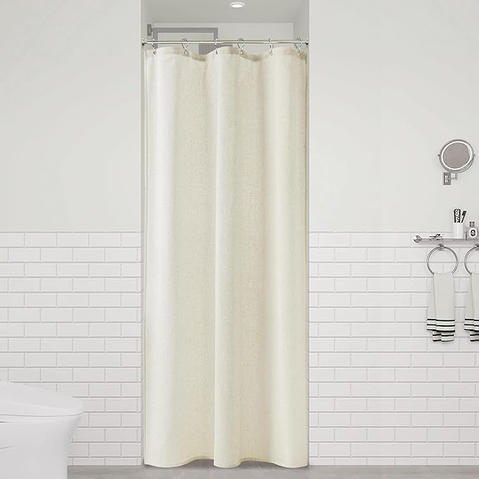 Naturoom Ivory Linen Shower Curtain, Cloth Textured Fabric Shower Curtain Set with Hooks, Simple Elegant Modern Farmhouse Country Ultra Thick Bath Curtains for Bathroom,Water Repellent,36x72