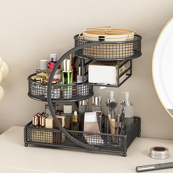 Multiple Tiers Metal Cosmetic Organizers Modern Storage Rack For Skincare Lipsticks Bathroom Countertop Without Tool