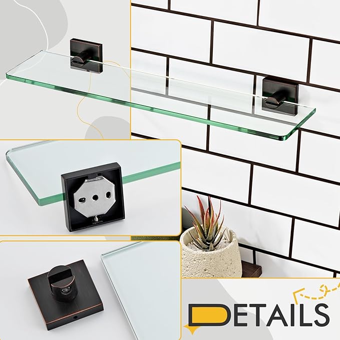 KOKOSIRI Wall Shelves for Bathroom Glass Floating Shelf 20-Inch Kitchen Rack Shower Storage, 2 Pack Oil Rubbed Bronze Stainless Steel B1107ORB-L20-P2