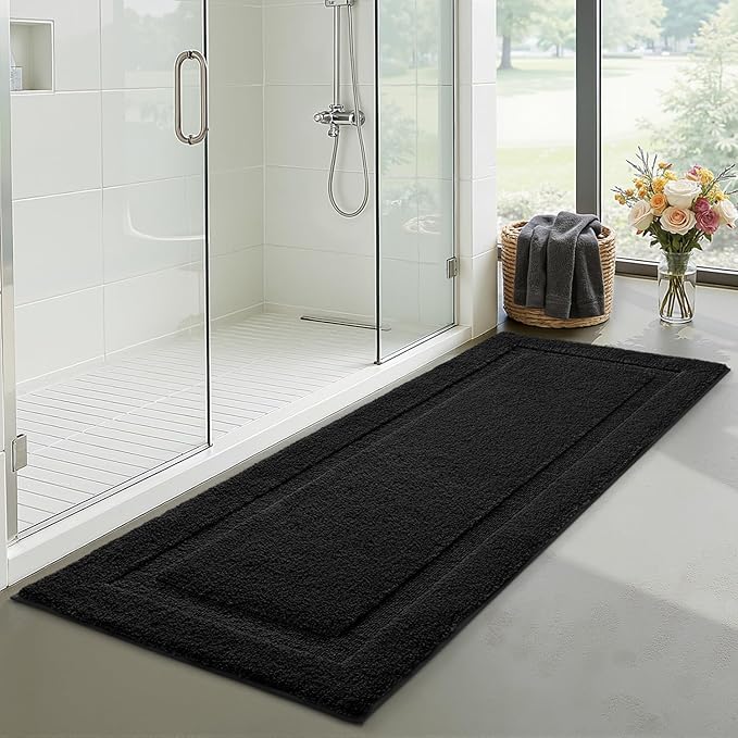 LUMI Ultra Soft Bathroom Rugs Non Slip with Rubber Backing, Absorbent Washable Bath Mat Quick Dry, Upgraded Premium Microfiber Plush Carpet for Bathtub and Shower Floor, Black, 24x60