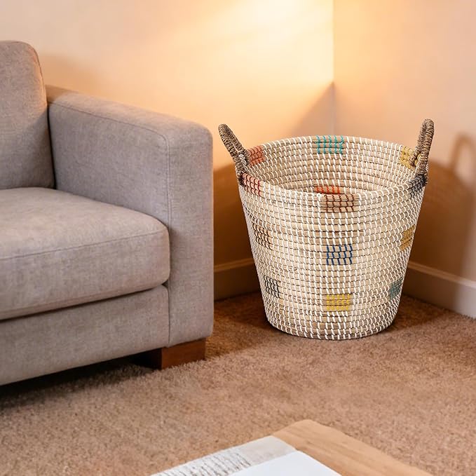 Laundry Hamper, Wicker Laundry Baskets with Handles, Storage Baskets, Woven Basket Decorative Baskets for Shelves, Basket for Gifts, Closet, Pantry, and Home Organization, Set of 3, Multi-Size
