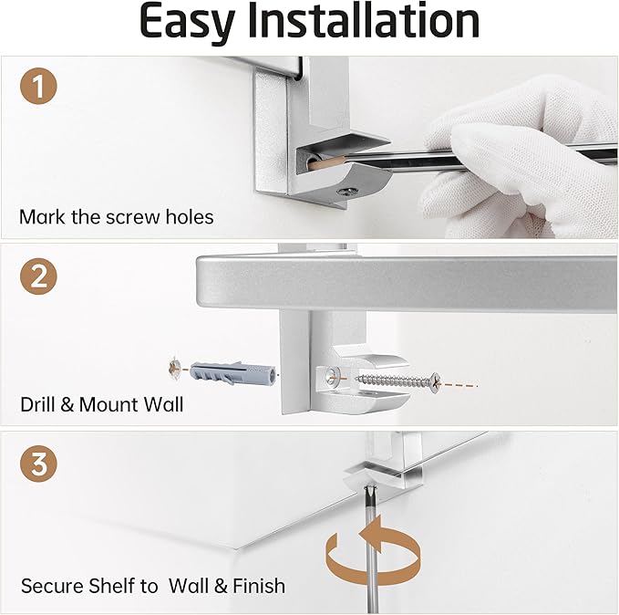 KES Glass Corner Shelf Bathroom, Corner Glass Shelf with Rail Wall Mount 2 Tier Sand Sprayed Silver Finish, A4120A-P2