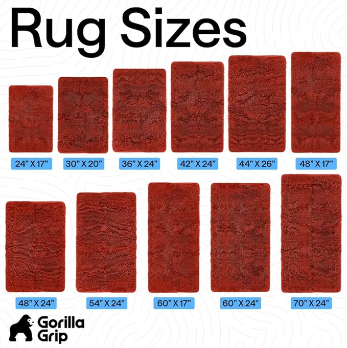 GORILLA GRIP Bath Rug Mat, Thick Soft Absorbent Chenille, Quick Dry Microfiber Mats, Rubber Backing Washable Shower Floor Rugs, US Designed Bathroom Bathmat Home Accessories, 24x17, Sunset Orange