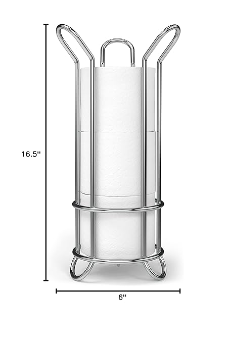 BROOKSTONE Toilet Paper Holder Stand Reserve - Free Standing Toilet Paper Stand with Storage that Holds Mega Rolls, Standing Bathroom Tissue Organizer, Bathroom Decor - Modern Storage Holder, Chrome