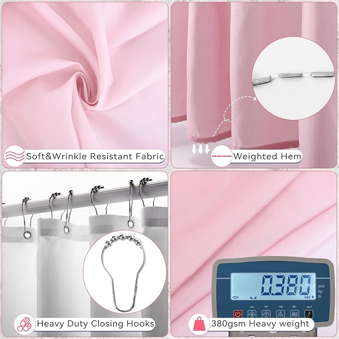 XLHOMO Bathroom Accessory Set–Bathroom Sets with Shower Curtain and Rugs, Non Slip Bathroom Rugs Super Absorbent, Pink Ombre Waterproof Shower Curtain with Hooks, Pink Bathroom Sets Complete for Home