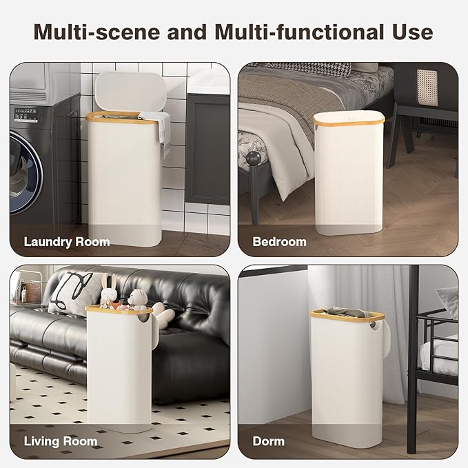 Bathola 75L Slim Laundry Hamper with Lid, Dirty Clothes Hampers for Laundry, Collapsible Laundry Baskets for Small Spaces, Bedroom, Bathroom, Laundry Room, Beige