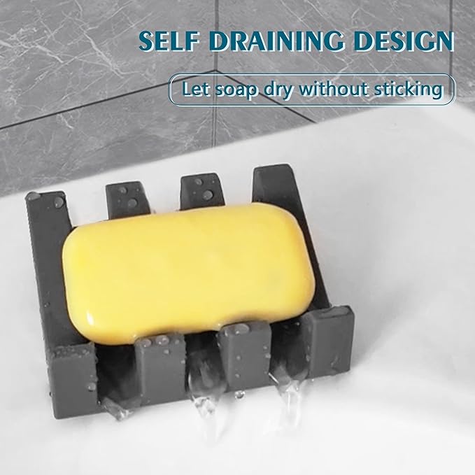 Self Draining Soap Dish Holder,Silicone Soap Dish,for Bathroom,Kitchen, Sponges,Can Extend Soap Life,Keep Soap Bars Dry and Easy Cleaning (Grey,1-Pack)