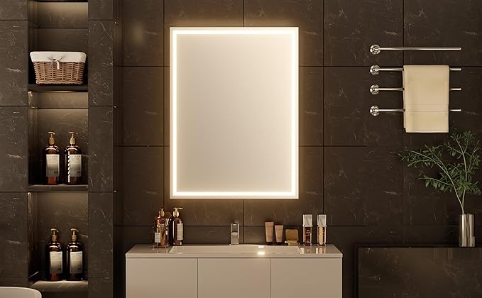 28 x20Inch LED Medicine Cabinet Mirror with Lights for Bathroom,Defogger,Stepless Dimmable, 3000K/5500K Color Temperature Wall Mounted Makeup Mirror,Adjustable Shelf (Assembly Required)