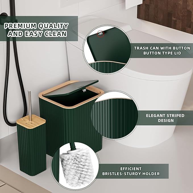 XLHOMO Bathroom Set - Elegant Green Bathroom Set, 10PC Green Bathroom Accessories Set, Bathroom Sets with Toilet Brush, Bathroom Trash Can