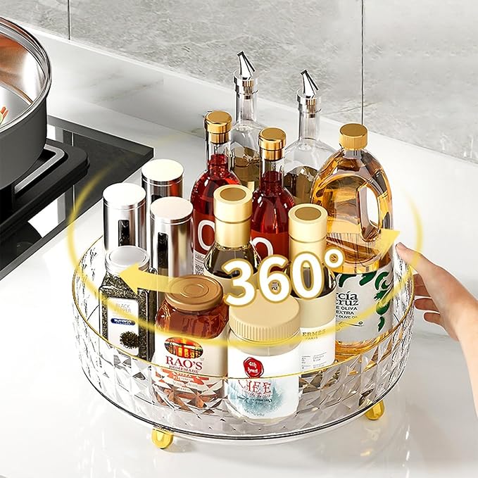 360 Rotating Makeup Organizer for Vanity, Diamond Pattern Skincare Organizer Perfume Lazy Susan Organizer Bathroom Makeup Countertop Spinning Holder, Cosmetic Storage Display Cases (Clear)