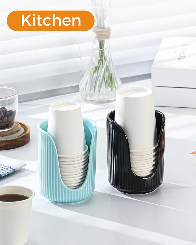 ABRUTY Bathroom Cup Dispenser, 3oz-4oz Ceramic Paper Cup Holder, Small Countertop Mouthwash Dixie Cups Accessories, for Vanity Countertops, Bathroom, Kitchen, and Dining Room