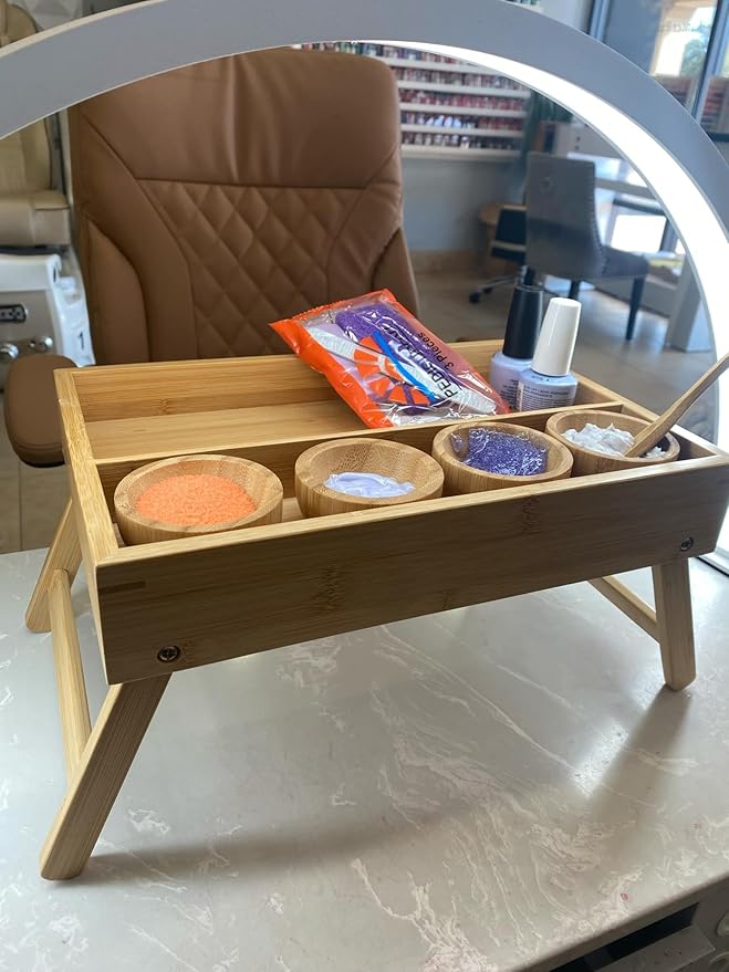 Pedicure Spa Tray with Legs Made with Bamboo 31cm x 21cm x 5cm (Legs 13.5cm)