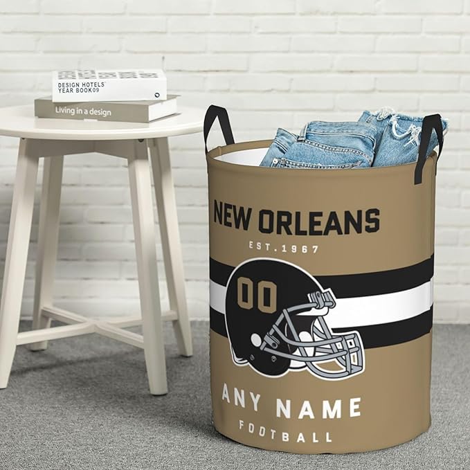 Custom New Orleans Laundry Hamper - Personalized Football Style Laundry Basket - Customized Name And Number - Dirty Clothes Hamper Waterproof Large Capacity Hamper for Bedroom Bathroom Living Room