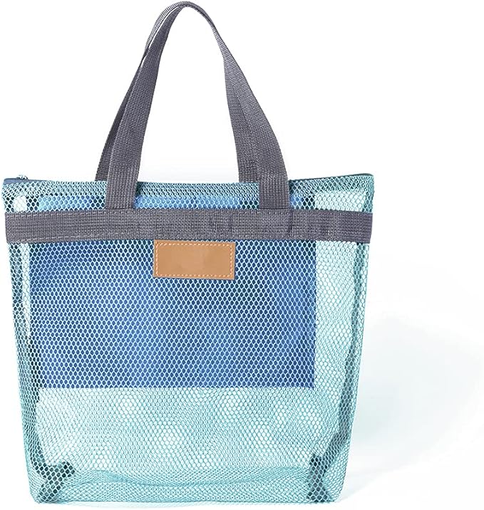 Mesh Shower Caddy Bag, Quick Dry Portable Tote Bag with Zipper and Inner Pocket, Lightweight Bath Organizer for College Dorm Bathroom, Swimming, Gym, Beach, Travel (Blue)