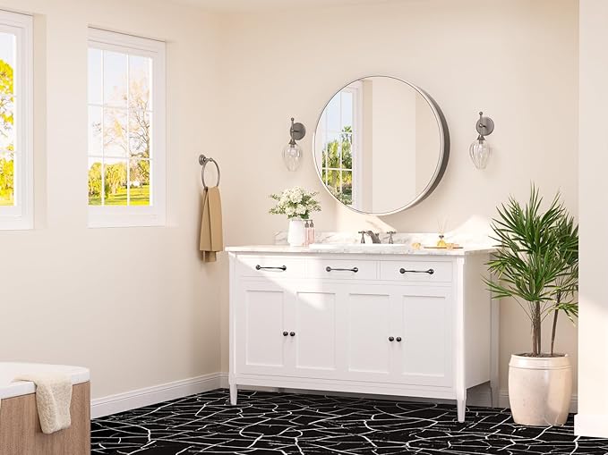 TETOTE 24 x 24 Inch Medicine Cabinet Mirror Matte Silver Gray Framed Round Mirrored Medicine Cabinets for Bathroom Adjustable Shelves Modern Bathroom Mirror with Storage Wall Mounted