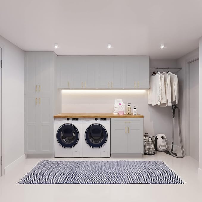 ROOMTEC (Light Gray Wood Wall Cabinet, RTA Single Door Medicine Cabinet with Adjustable Shelves and Soft-Close Door for Kitchen, Bathroom, and Laundry. 12" D*18" W*30" H