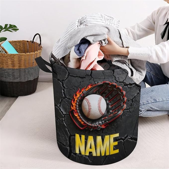 Personalized Baseball Laundry Hamper Custom Name Funny Dirty Clothes Laundry Basket Portable Storage Basket For Home Bathroom Family Baseball Lovers Xmas Birthday (style 2)