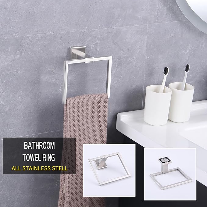 GERZWY Hand Towel Ring Bath Towel Holder Bathroom Lavatory Shower Towel Hanger Holder Brushed Stainless Steel Wall Mount JG1916-2LS