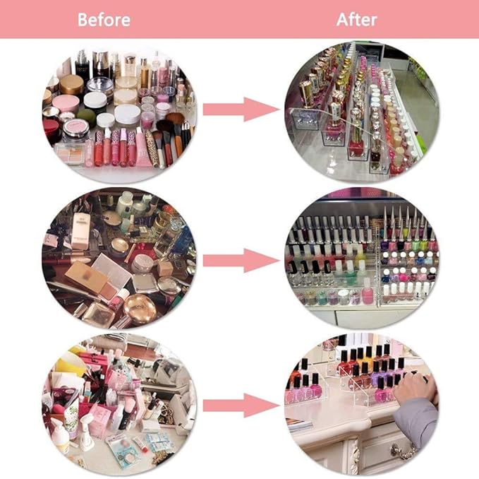 3 Tiers Acrylic Display Stands for Essential Oils Organizer Lipstick Nail Polishes Rack Dresser Makeup Storage Retail Store Case Brochure Holder Desktop Space Saver Eye Spray Dropper Bottle Container