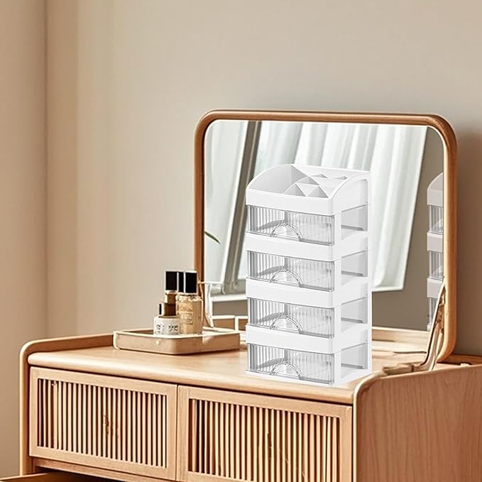 Makeup and Jewelry Organizer-Multilayer Transparent Drawer Storage,Desk Drawer Organizer-Cosmetics Jewelry Storage Cabinet,Desktop Rack for Stationery | Household Storage,for School Home (white, L)
