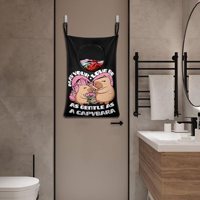 ZOUTAIRONG Capybara Print Hanging Hamper Laundry Bag Cute Laundry Baskets Over Door Laundry Hamper Space Saving Storage Organizers Clothes Hampers