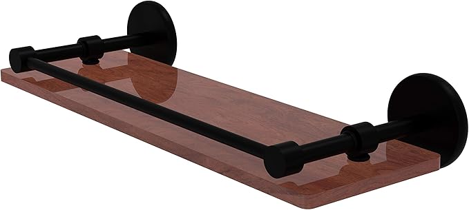 Allied Brass P1000-1-16-GAL-IRW Prestige Skyline Collection 16 Inch Solid IPE Ironwood Gallery Rail Wood Shelf, Matte Black