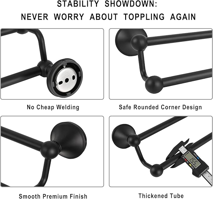 #304 Stainless Steel Double Towel Bar,Optional Different Length Installation (Matt Black - 24 inches, Double Towel bar)