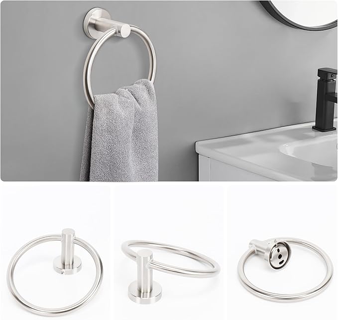 NearMoon 20 Pieces Bathroom Hardware Set SUS304 Thicken Stainless Steel-Towel Rack Kit Include 24" Towel Rod + Bath Towel Ring + Toilet Paper Holder + Robe Towel Hooks Bath Accessories (Nickel)